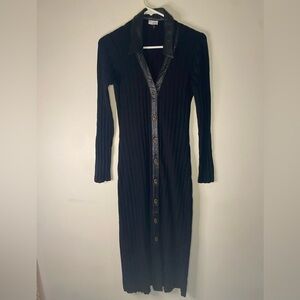 Ecru Black Long Sleeve Sweater Dress With Buttons Goth Punk Grunge Size XS